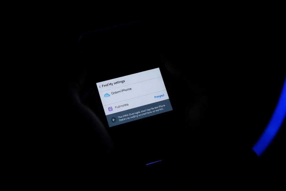 iPhone showing Find My settings menu in low light