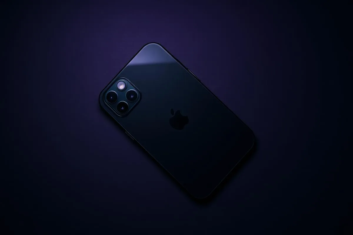 iPhone 17 Pro on a desk in Dubai with marina skyline behind it
