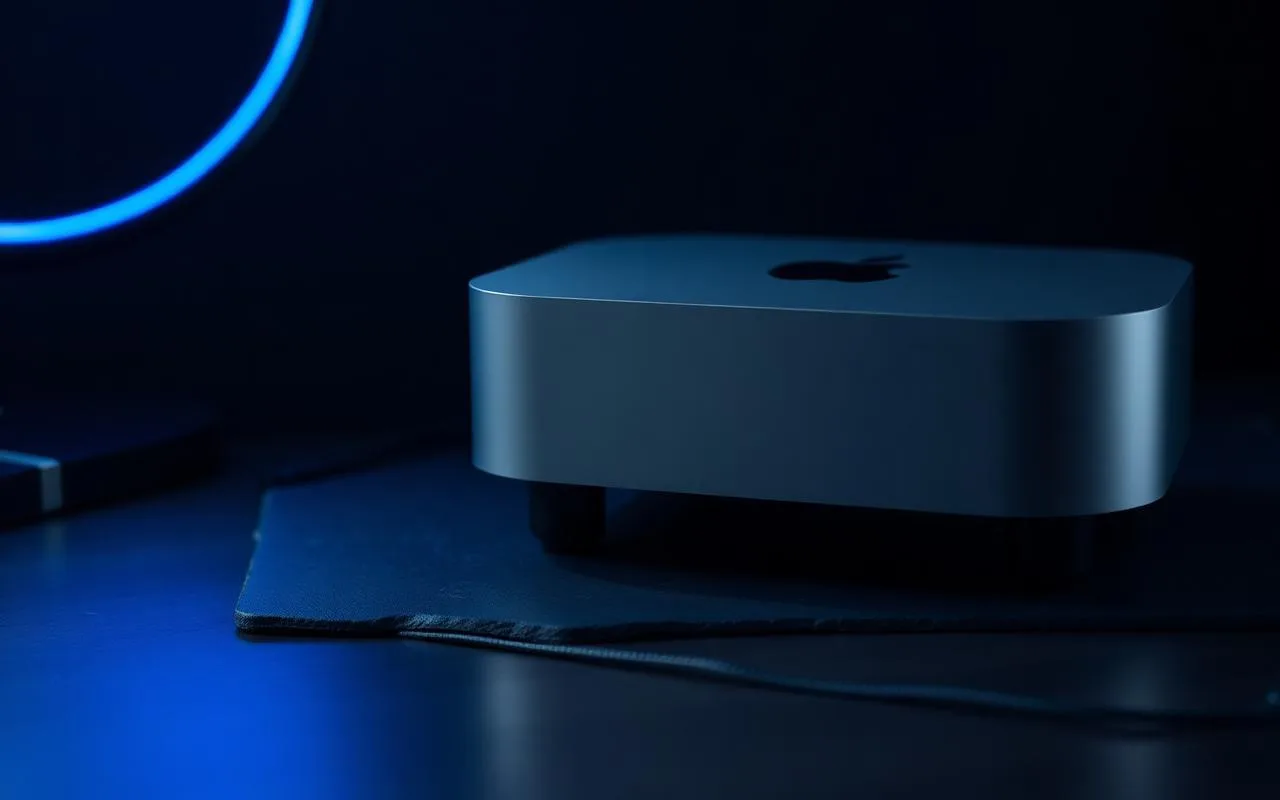 Mac Mini M4 on a dark desk with blue rim lighting — Mac Mini resale value UAE