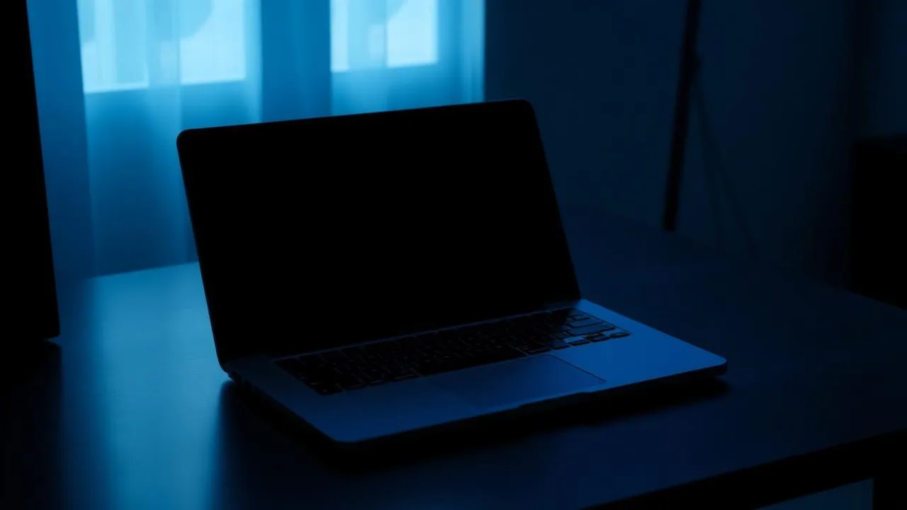 Closed Space Black MacBook Pro 16-inch on a dark desk with cool blue side lighting — MacBook Pro 16 M4 Max resale UAE